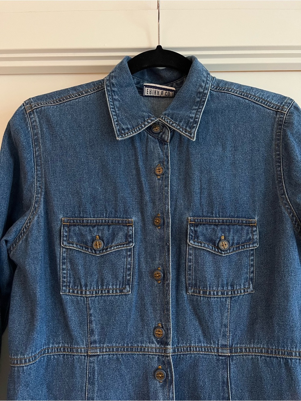 Maxi Denim Button-Front Shirt Dress - Blue Erika & Co Vintage - Picture 3 of 14